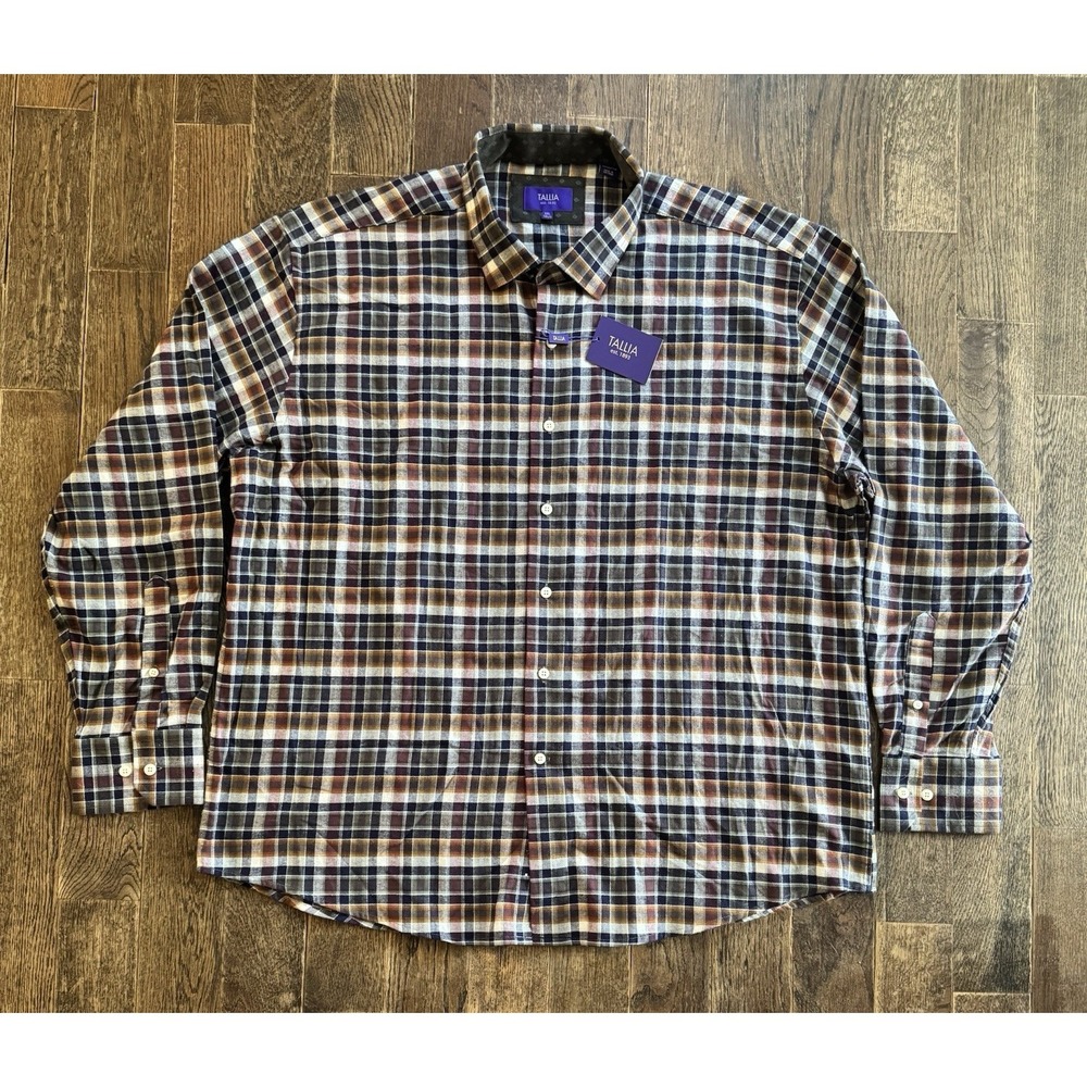 Tallia Shirt Men's‎ Size XXL 18 1/2 Long Sleeve Button Down Plaid NWT